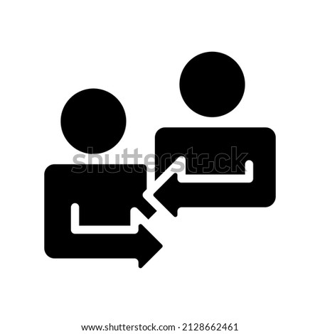 Mutual feedback black glyph icon. Sharing opinions with coworker on business project. Professional partnership. Silhouette symbol on white space. Solid pictogram. Vector isolated illustration