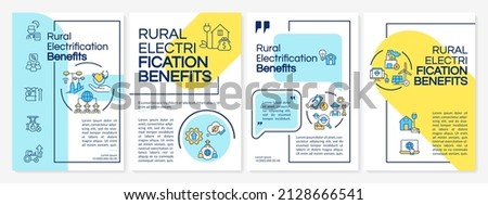 Rural electrification benefits blue, yellow brochure template. Booklet print design with linear icons. Vector layouts for presentation, annual reports, ads. Questrial-Regular, Lato-Regular fonts used