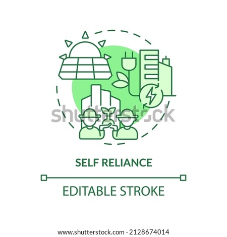 Self reliance green concept icon. Green technology. Sustainable city design abstract idea thin line illustration. Isolated outline drawing. Editable stroke. Arial, Myriad Pro-Bold fonts used