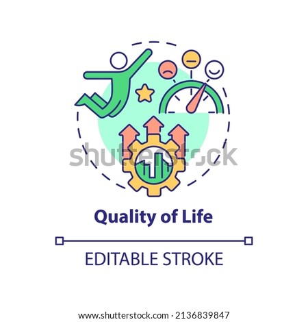 Quality of life concept icon. Comfortable city. Principles of urban design abstract idea thin line illustration. Isolated outline drawing. Editable stroke. Arial, Myriad Pro-Bold fonts used 商業照片 © 