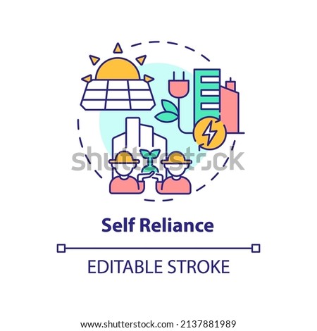 Self reliance concept icon. Eco friendly technology. Sustainable city design abstract idea thin line illustration. Isolated outline drawing. Editable stroke. Arial, Myriad Pro-Bold fonts used
