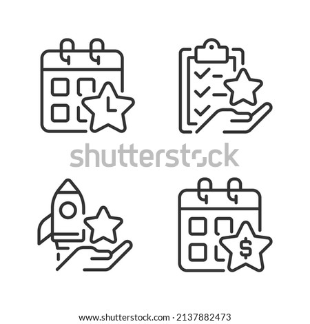 Employee bonus program pixel perfect linear icons set. Workplace incentive and retention. Time off reward. Customizable thin line symbols. Isolated vector outline illustrations. Editable stroke