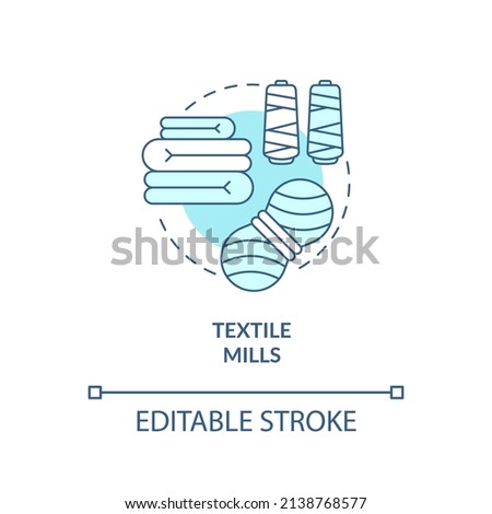 Textile mills turquoise concept icon. Distribution of yarn. Business subsector abstract idea thin line illustration. Isolated outline drawing. Editable stroke. Arial, Myriad Pro-Bold fonts used