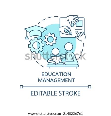 Education management turquoise concept icon. Academic system. Social planning example abstract idea thin line illustration. Isolated outline drawing. Editable stroke. Arial, Myriad Pro-Bold fonts used Сток-фото © 