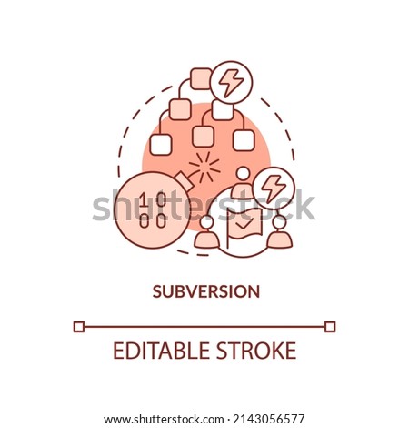 Subversion red concept icon. Overthrow system. Information warfare tactic abstract idea thin line illustration. Isolated outline drawing. Editable stroke. Arial, Myriad Pro-Bold fonts used