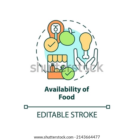 Availability of food concept icon. Food security basic definitions abstract idea thin line illustration. Isolated outline drawing. Editable stroke. Arial, Myriad Pro-Bold fonts used