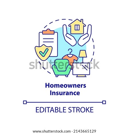 Homeowners insurance concept icon. Type of property financial protection abstract idea thin line illustration. Isolated outline drawing. Editable stroke. Arial, Myriad Pro-Bold fonts used