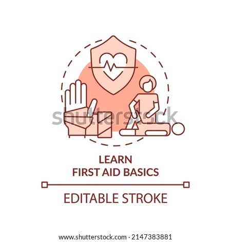 Learn first aid basics terracotta concept icon. Medical courses. Action during war abstract idea thin line illustration. Isolated outline drawing. Editable stroke. Arial, Myriad Pro-Bold fonts used