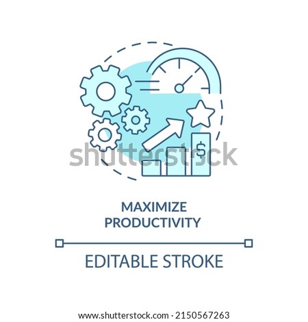 Maximize productivity turquoise concept icon. Purpose of lean manufacturing abstract idea thin line illustration. Isolated outline drawing. Editable stroke. Arial, Myriad Pro-Bold fonts used