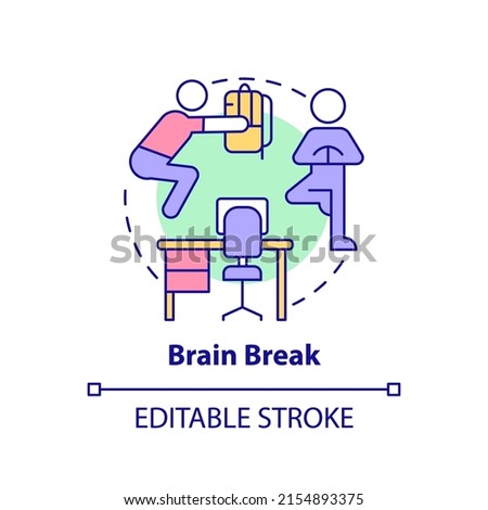 Brain break concept icon. Physical activity for rest. Education trend abstract idea thin line illustration. Isolated outline drawing. Editable stroke. Arial, Myriad Pro-Bold fonts use