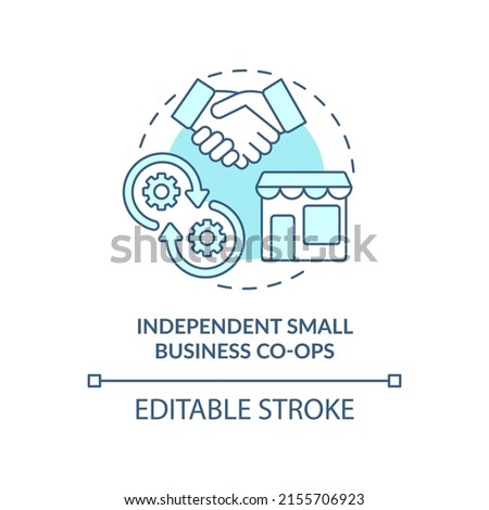 Independent small business co-ops turquoise concept icon. Retailers cooperation abstract idea thin line illustration. Isolated outline drawing. Editable stroke. Arial, Myriad Pro-Bold fonts used