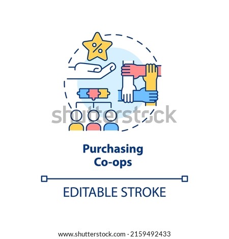 Purchasing co-ops concept icon. Providing better products and lower prices abstract idea thin line illustration. Isolated outline drawing. Editable stroke. Arial, Myriad Pro-Bold fonts used