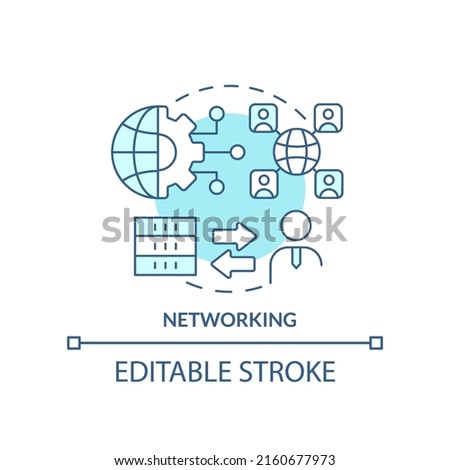 Networking turquoise concept icon. Client server network. Programming skills abstract idea thin line illustration. Isolated outline drawing. Editable stroke. Arial, Myriad Pro-Bold fonts used