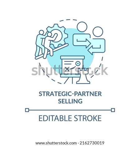 Strategic-partner selling turquoise concept icon. Sales strategy abstract idea thin line illustration. Cooperation. Isolated outline drawing. Editable stroke. Arial, Myriad Pro-Bold fonts used