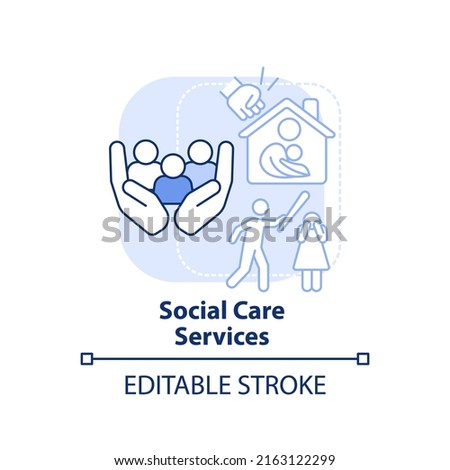 Social care services light blue concept icon. Vulnerable groups. Social protection abstract idea thin line illustration. Isolated outline drawing. Editable stroke. Arial, Myriad Pro-Bold fonts used