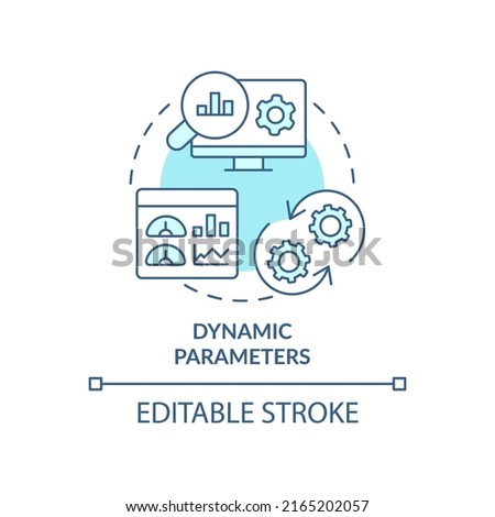 Dynamic parameters turquoise concept icon. Advanced search engine optimization abstract idea thin line illustration. Isolated outline drawing. Editable stroke. Arial, Myriad Pro-Bold fonts used