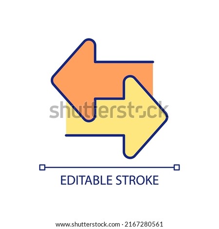 Reverse arrows RGB color icon. Movement in different directions. Pointing backward and forward. Isolated vector illustration. Simple filled line drawing. Editable stroke. Arial font used