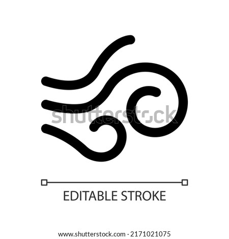 Strong wind white linear ui icon. Wind force and speed. Weather forecasting. GUI, UX design. Outline isolated user interface element for app and web. Editable stroke. Arial font used