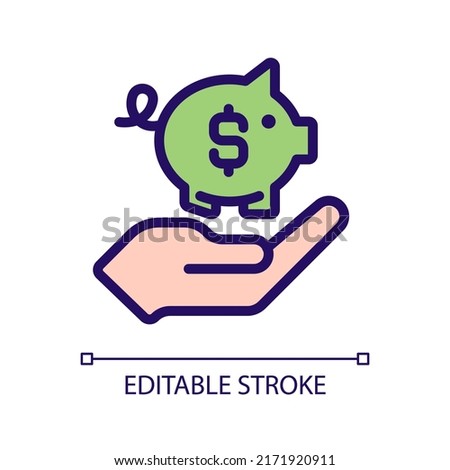 Saving money pixel perfect RGB color icon. Budget management. Emergency fund. Retirement account. Isolated vector illustration. Simple filled line drawing. Editable stroke. Arial font used