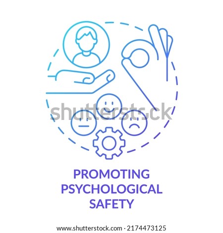 Promoting psychological safety blue gradient concept icon. Inclusive leadership attribute abstract idea thin line illustration. Healthy dynamics. Isolated outline drawing. Myriad Pro-Bold font used