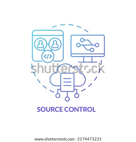 Source control blue gradient concept icon. Tracking code changes. Data management. Programming skill abstract idea thin line illustration. Isolated outline drawing. Myriad Pro-Bold font used