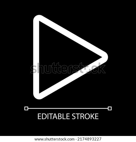 Play button white linear ui icon for dark theme. Start file playing. Media player interface. Vector line pictogram. Isolated user interface symbol for night mode. Editable stroke. Arial font used
