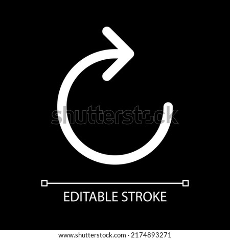 Repeat once white linear ui icon for dark theme. Repetition of single item. Media player control. Vector line pictogram. Isolated user interface symbol for night mode. Editable stroke. Arial font used