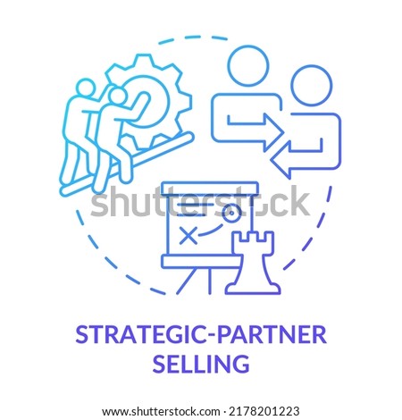 Strategic-partner selling blue gradient concept icon. Sales strategy abstract idea thin line illustration. Invest resources together. Isolated outline drawing. Myriad Pro-Bold font used
