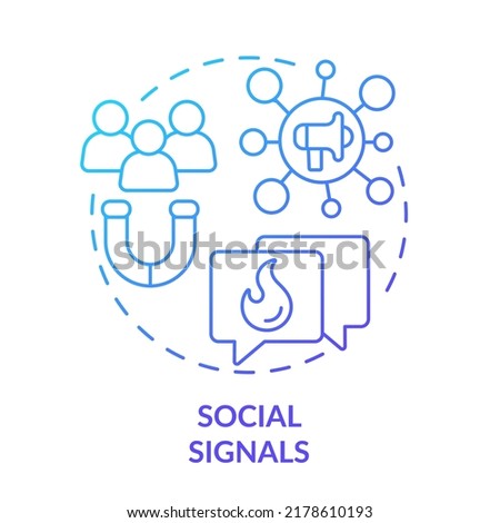 Social signals blue gradient concept icon. Social media shares and promotion. SEO ranking factor abstract idea thin line illustration. Isolated outline drawing. Myriad Pro-Bold font used