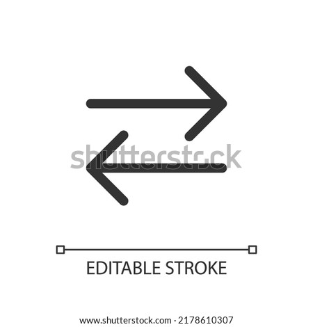 Two arrows pixel perfect linear ui icon. Transaction symbol. Exchange. Left and right arrows. GUI, UX design. Outline isolated user interface element for app and web. Editable stroke. Arial font used
