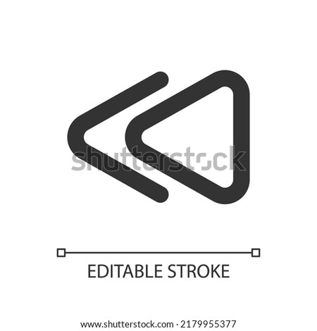 Fast reverse button pixel perfect linear ui icon. Music player bar. Playing multimedia file. GUI, UX design. Outline isolated user interface element for app and web. Editable stroke. Arial font used