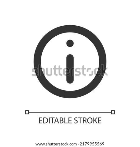 Info pixel perfect linear ui icon. Additional information. Updates. Show helpful text. GUI, UX design. Outline isolated user interface element for app and web. Editable stroke. Arial font used