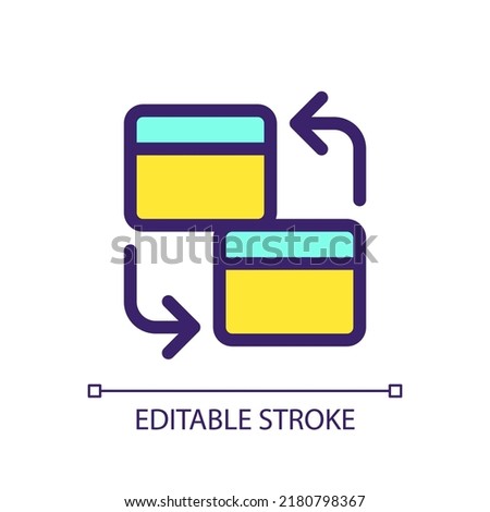 Intra bank transfer pixel perfect RGB color ui icon. Credit and payment card. Simple filled line element. GUI, UX design for mobile app. Vector isolated pictogram. Editable stroke. Arial font used