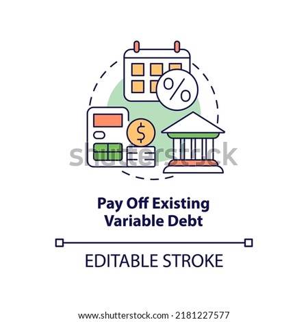 Pay off existing variable debt concept icon. Protecting money during inflation abstract idea thin line illustration. Isolated outline drawing. Editable stroke. Arial, Myriad Pro-Bold fonts used