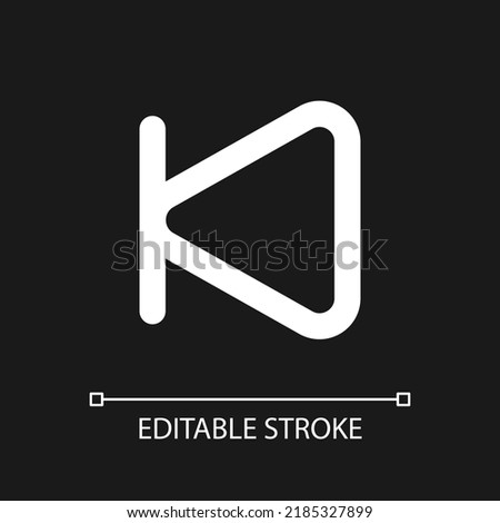 Skip previous button pixel perfect white linear ui icon for dark theme. Music player. Play video. Vector line pictogram. Isolated user interface symbol for night mode. Editable stroke. Arial font used