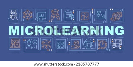 Micro learning word concepts dark blue banner. Bite-sized training. Infographics with editable icons on color background. Isolated typography. Vector illustration with text. Arial-Black font used