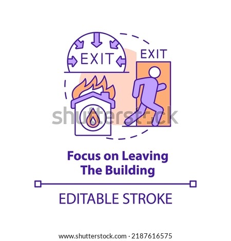 Focus on leaving building concept icon. Survive fire in house abstract idea thin line illustration. Move to nearest exit. Isolated outline drawing. Editable stroke. Arial, Myriad Pro-Bold fonts used