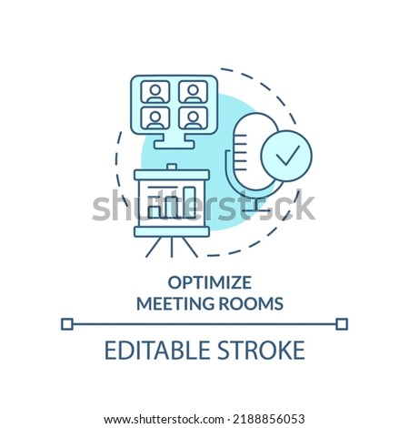 Optimize meeting rooms turquoise concept icon. Creating hybrid environment abstract idea thin line illustration. Isolated outline drawing. Editable stroke. Arial, Myriad Pro-Bold fonts used