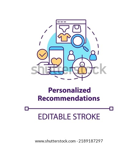 Personalized recommendations concept icon. Boosting conversation with dynamic content abstract idea thin line illustration. Isolated outline drawing. Editable stroke. Arial, Myriad Pro-Bold fonts used