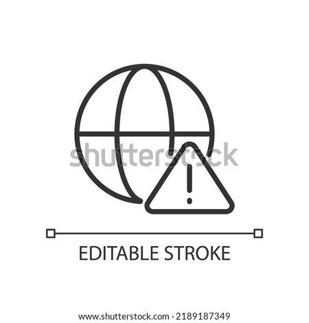 Global error pixel perfect linear icon. Internet connection failure. Website access denied. Thin line illustration. Contour symbol. Vector outline drawing. Editable stroke. Arial font used