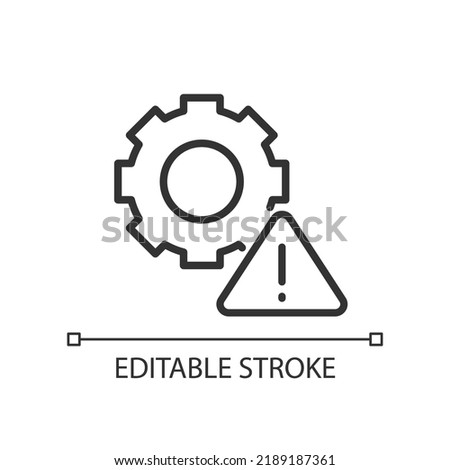 Technical warning pixel perfect linear icon. Program settings issue. Device configuration problem. Thin line illustration. Contour symbol. Vector outline drawing. Editable stroke. Arial font used