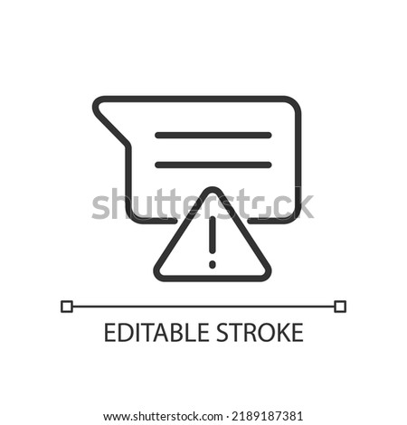Message is not sent pixel perfect linear icon. Communication failure. Messenger error. Warning sign. Thin line illustration. Contour symbol. Vector outline drawing. Editable stroke. Arial font used
