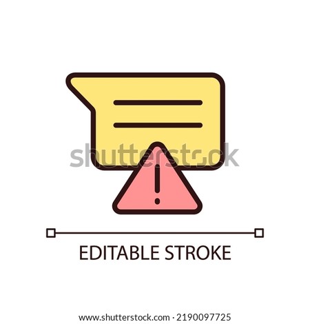 Message is not sent pixel perfect RGB color icon. Communication failure. Messenger error. Warning sign. Isolated vector illustration. Simple filled line drawing. Editable stroke. Arial font used