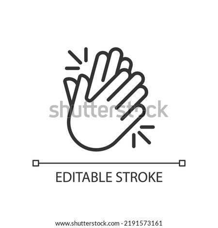 Clapping hands pixel perfect linear icon. Applause and greeting. Non verbal signal. Thin line illustration. Contour symbol. Vector outline drawing. Editable stroke. Arial font used