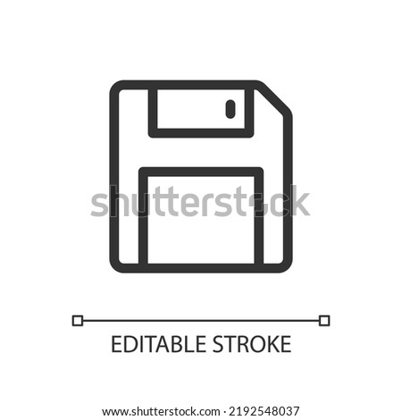Save pixel perfect linear ui icon. Floppy disk. Digital storage and memory. Electronic device. GUI, UX design. Outline isolated user interface element for app and web. Editable stroke. Arial font used