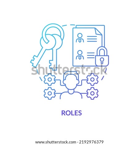 Roles blue gradient concept icon. Identity management capability abstract idea thin line illustration. Granted authorizations to users. Isolated outline drawing. Myriad Pro-Bold font used