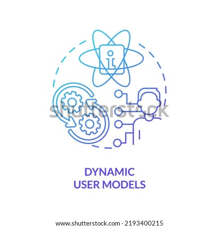Dynamic user models blue gradient concept icon. Human-computer interaction abstract idea thin line illustration. Update data about user. Isolated outline drawing. Myriad Pro-Bold font used