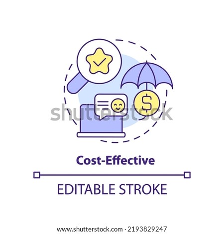 Cost effective concept icon. Benefit of digital advertising abstract idea thin line illustration. Saving money on campaign. Isolated outline drawing. Editable stroke. Arial, Myriad Pro-Bold fonts used