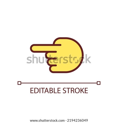 Hand pointing aside pixel perfect RGB color icon. Index finger showing direction. Hand gesture. Isolated vector illustration. Simple filled line drawing. Editable stroke. Arial font used