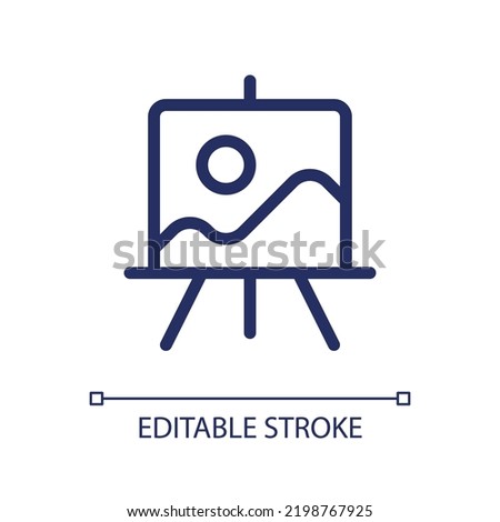 Easel stand for art class pixel perfect linear ui icon. Painting course. Art exhibition. GUI, UX design. Outline isolated user interface element for app and web. Editable stroke. Arial font used